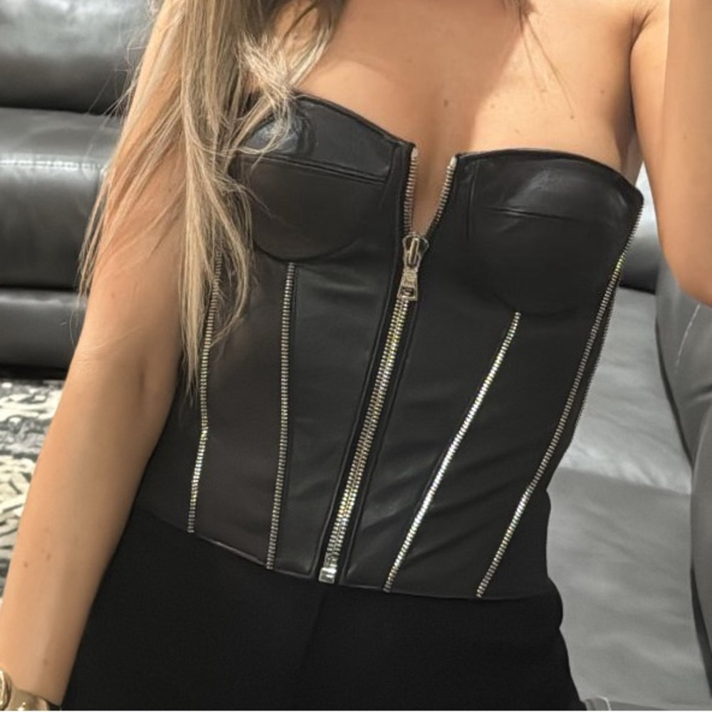 RTA Black Leather Corset Top
